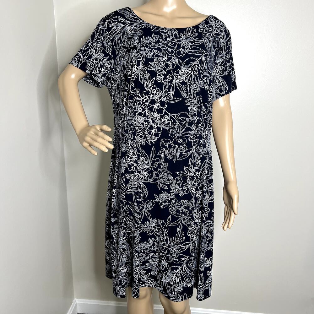 Roz & Ali Blue Floral Patterned Short Sleeve Dress